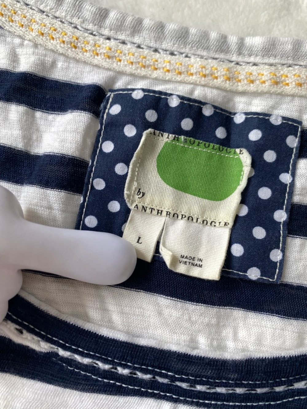 Anthropologie Blue & White Striped Tank Top with Polka Dot Pocket - Size L - Picture 4 of 10